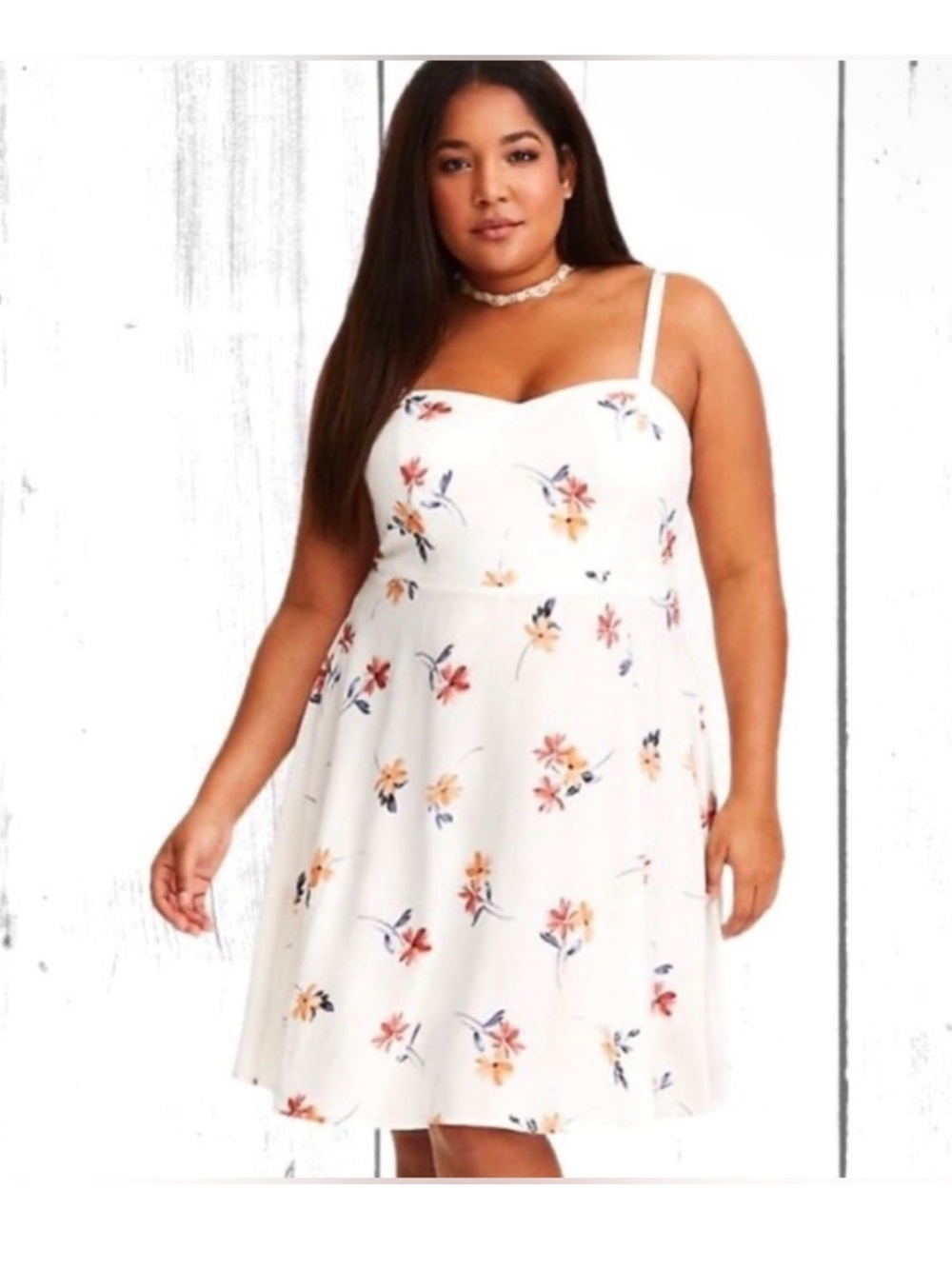 torrid White Floral Spaghetti-Strap Mini Dress with Orange & Pink Blooms
